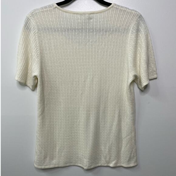 2 Piece Cardigan Sweater Set Long Sleeve T-Shirt Top Cream Knit Large Fisherman - Picture 9 of 15